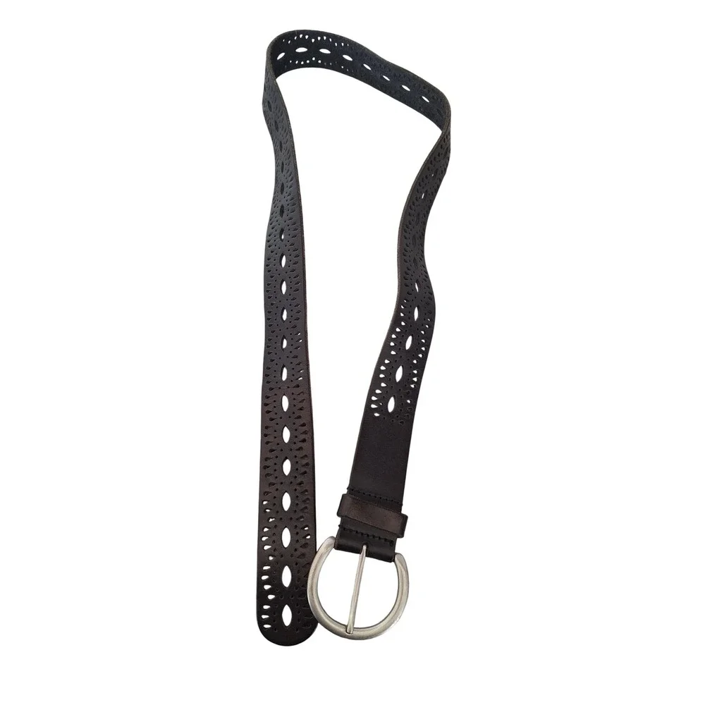 Lucky Brand Womens Brown Leather Eyelet Perforated Belt Silver Buckle Medium